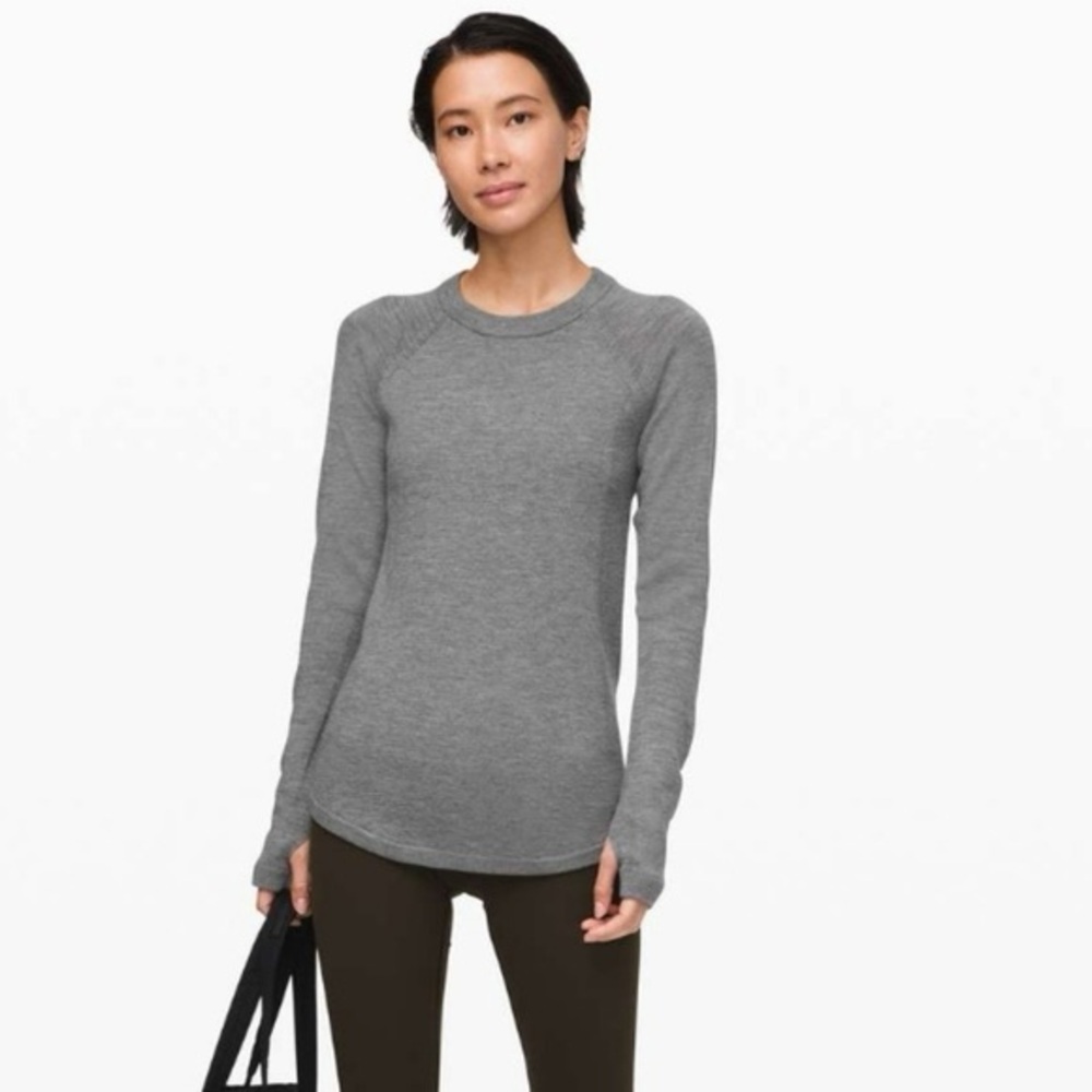 Lululemon Sit In Lotus Crewneck Pull On Merino Sweater Medium Grey Sz 4
